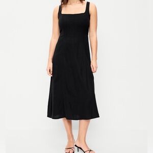Fit & Flare Black Linen blend Midi Dress L
